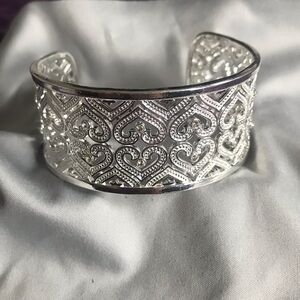 Sterling Silver Heart Patterned Cuff Bracelet